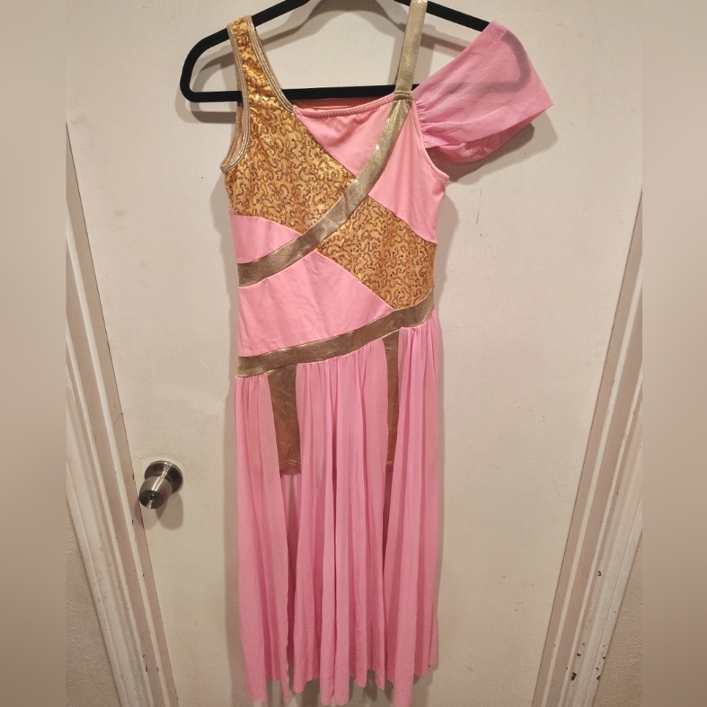 Reverence Dancewear Women's One Pc. Pink & Gold Goddess Princess Adult Sz S
